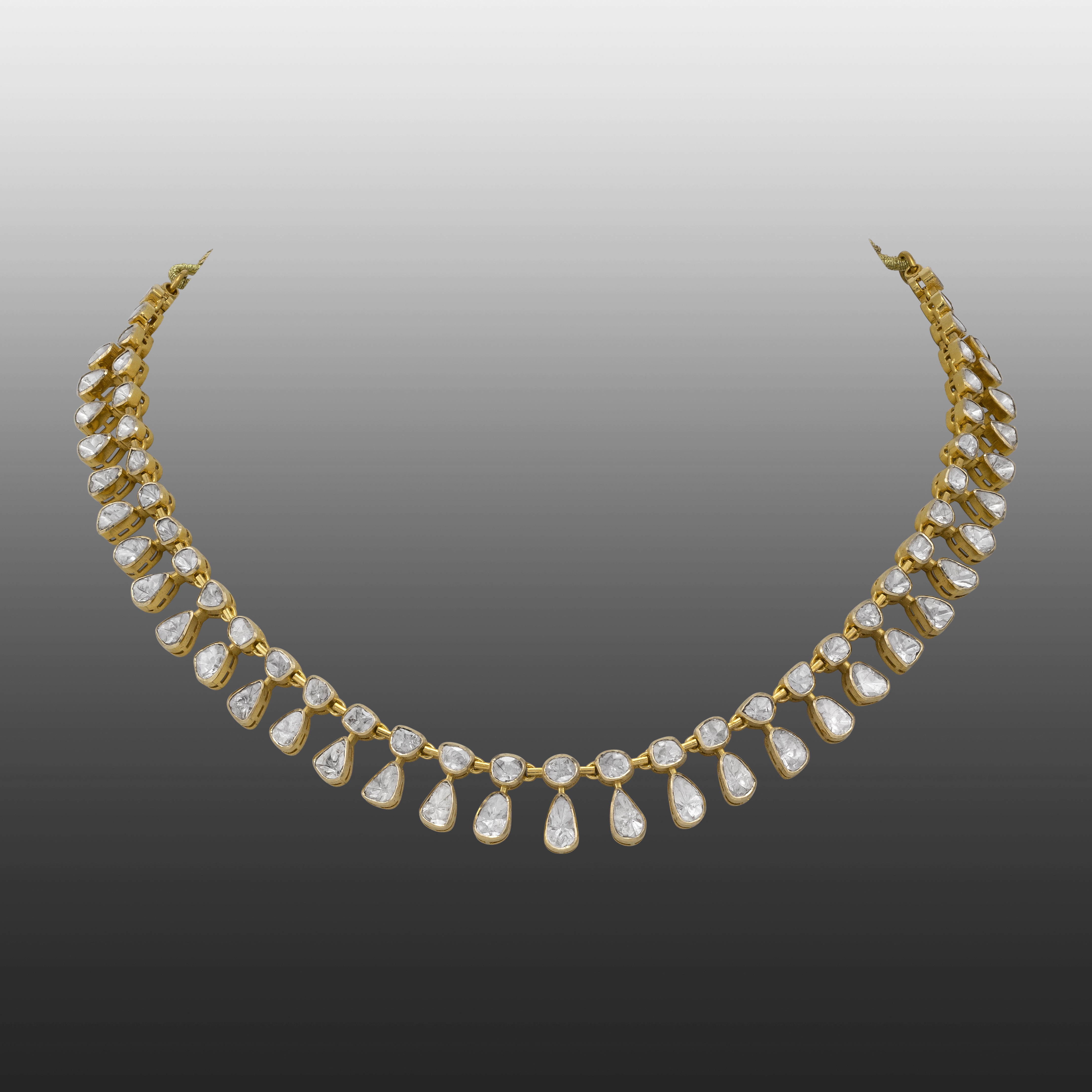 Polki Necklace with Cascading Pear-Shaped Drops in Open Setting
